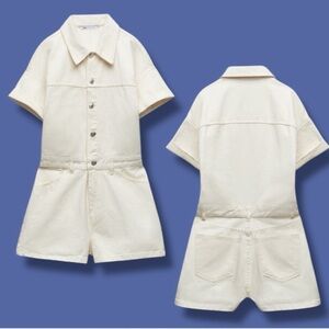 Zara Cream Denim Romper new